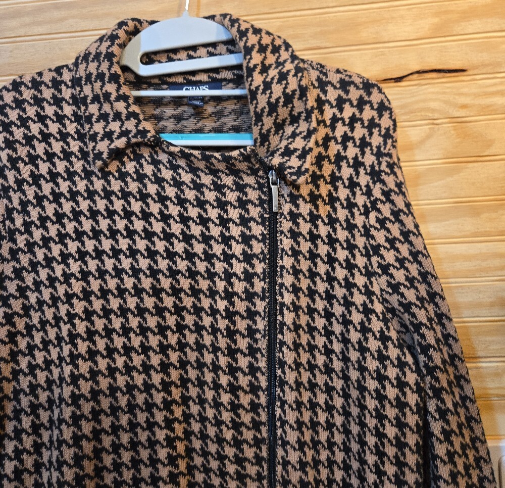 CHAPS Womens Houndstooth Knit Blazer Jacket - Beige/Brown - Picture 5 of 5